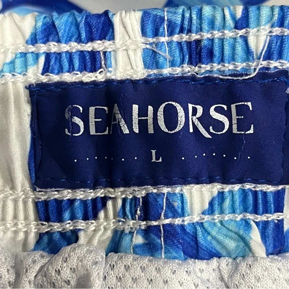 Seahorse Swimwear Trunks Large Blue White‎ Lined Drawstring